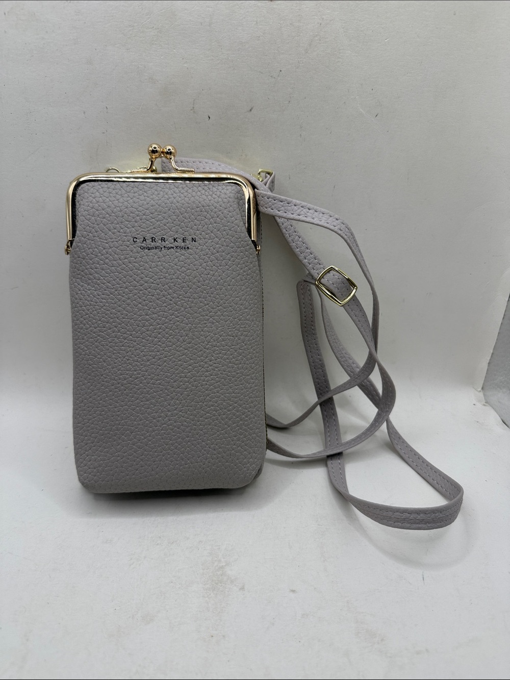 NWOT Carr Ken Crossbody Purse Bag Wallet Clutch Phone Gray Kiss Lock Convertible